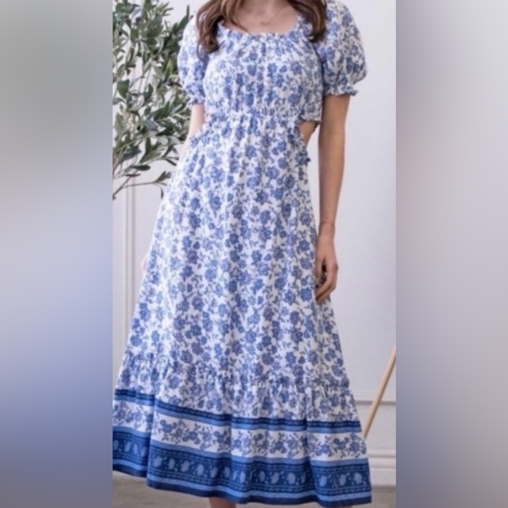 Floral Blue and White Dress